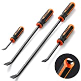 Pry Bar Set, Heavy Duty Pry Bar 4-Piece Mechanic Hand Tools By REXBETI, Thicker Strike Cap Handle, Black Orange