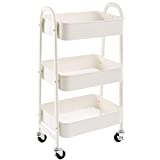 AGTEK Makeup Cart, Movable Rolling Organizer Cart, White 3 Tier Metal Utility Cart