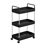 SONGMICS Rolling Cart, 3-Tier Storage Cart, Slide-Out Rolling Cart with Wheels and Handles, for Kitchen Bathroom Salon, 15.7 x 8.7 x 26.4 Inches, Black UKSC019B01