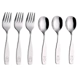 ANNOVA Kids Silverware 6 Pieces Children's Safe Flatware Set Stainless Steel - 3 x Children Forks, 3 x Children Tablespoons, Toddler Utensils, Metal Cutlery Set for LunchBox (Engraved Dog Bunny)