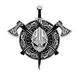 Dark Spark Decals Viking Celtic, Ax,e Sword and Sheild - 4 Inch Full Color Vinyl Decal for Indoor or Outdoor use, Cars, Laptops, Décor, Windows, and More