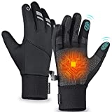 Thermal Winter Gloves for Men Women, Running Gloves for Cold Weather, Touchscreen Waterproof Gloves Anti-Slip Black Gloves for Running Cycling Driving and Hiking -L