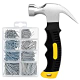 560PCs Hardware Nail Assortment Kit & 8oz Samll Claw Hammer, Mini Hammer with Anti-Slip Handle, Anti-Corrosive Galvanized 280 Picture Hanging Nails & 280 Finishing Nails for Household and DIY