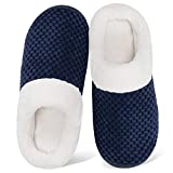 Women's Slippers Comfort Memory Foam Coral Fleece Slippers Plush Lining House Shoes for Indoor & Outdoor (Navy Blue, XL)