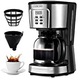 Kognita 12 Cup Coffee Maker, Programmable Small Coffee Maker with Glass Carafe and Filter, Dirp Coffee Maker Coffee Pot Machine, Keep Warm, Brew Strength Control, 900W Fast Brew Auto Shut Off, Stainless Steel