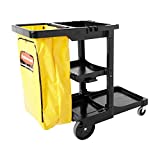 Rubbermaid Commercial Traditional Janitorial 3-Shelf Cart, Wheeled with Zippered Yellow Vinyl Bag, Black, FG617388BLA, 38.4" x 21.8" x 46"