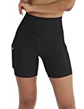 ODODOS Women's 5" High Waist Biker Shorts with Pockets, Tummy Control Non See Through Weokout Sports Athletic Running Yoga Shorts, Black, Medium