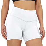 ODODOS Women's Yoga Short Tummy Control Workout Running Athletic Non See-Through Yoga Shorts with Hidden Pocket,White,Large