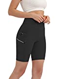 ODODOS Women's Dual Pockets High Waisted Workout 8" Shorts, Yoga Athletic Cycling Hiking Sports Shorts, Black, Large