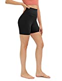 ODODOS Women's High-Rise Yoga Shorts with Inner Pocket Workout Running Biker Exercise Shorts-Inseam 5", Black, Large