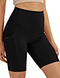 ODODOS Women's High Waisted Biker Shorts with Out Pockets, 8" Inseam Workout Sports Running Athletic Yoga Shorts, Black, Large