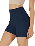 ODODOS Women's High Waisted 5" Cargo Pocket Biker Shorts Non See Through Athletic Workout Yoga Running Shorts, Navy, Medium