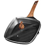 Insetfy Grill Pan for Stove Tops with Lid Nonstick Square Griddle Pan Induction Steak Bacon Pan, 11 Inch