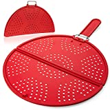 Splatter Screen for Frying Pan 11 3/4-Inch - Grease Splatter Guard - Foldable Splatter Screen Strainer - Bacon Silicone Splatter Screen with Folding Handle - Oil Screen for Skillet - Fry Splash Guard