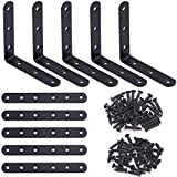 Keadic 16 Sets Black Corner Brace Kit, Straight Plates Brackets & Stainless Steel L Brackets Right Angle Bracket Fastener for Wood Chair Bookshelf Board Furniture Brackets(100 Ã— 100 Ã— 3MM)