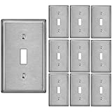 [10 Pack] BESTTEN Toggle Switch Metal Wall Plate with Ｗhite or Clear Plastic Film, 1 Gang Standard Stainless Steel Light Switch Cover, Corrosion Resistant, Industrial Grade, Brushed Finish, Silver