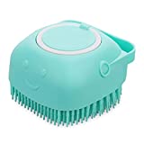 Dog Bath Brush, Pet Massage Brush Shampoo Dispenser, Soft Silicone Brush Rubber Bristle for Dogs and Cats Shower Grooming (Blue), Small