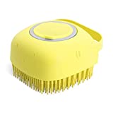 ELEGX Pet Grooming Bath Massage Brush with Soap and Shampoo Dispenser Soft Silicone Bristle for Long Short Haired Dogs Cats Shower (Yellow1)