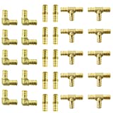 (30) 1/2" Brass PEX Fittings 10 Each Elbow TEE Coupler Reducer Lead Free Crimp Cinch PEX GUY