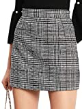 Floerns Women's Plaid High Waist Bodycon Mini Skirt A Grey L