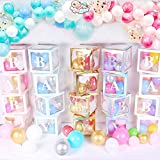Baby Shower Boxes Party Decorations – 4 pcs Transparent Balloons Boxes Décor with Letters, Individual BABY Blocks Design for Boys Girls Baby Shower Decorations Gender Reveal Bridal Showers Birthday Party Backdrop