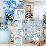 Birthday Party Baby Shower Decorations – DIY 4pcs White Transparent Boxes with 27 Letters, Party Boxes Block for Baby Shower, DIY Name Combination, Birthday Boxes Gender Reveal Party Supplies