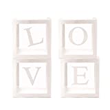 White Transparent Balloon Box for Baby Bridal Shower Gender Reveal Valentine's Day Party Premium Set of 4 Decorative Boxes with Letters LOVE Party Decor