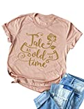 STYLEIE Women Tale As Old As Time Letter Graphic Print Tees Short Sleeve T Shirt Peach, Medium