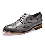 Mona flying Women's Leather Perforated Lace-up Saddle Oxfords Brogue Wingtip Derby Shoes