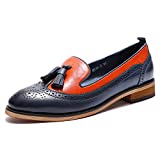 Mona flying Women's Leather Penny Loafer Casual Flat Shoes for Women Ladies Girls