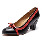 Mona flying Women's Leather Pumps Dress Shoes High Heels Med Heel Round Toe Formal Office Shoes for Women Ladies