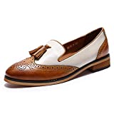 Mona flying Women's Leather Penny Loafer Casual Flat Shoes for Women Ladies Girls