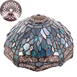 WERFACTORY Tiffany Lamp Shade Replacement 12X6 Inch Sea Blue Stained Glass Dragonfly Style Lampshade Only with Cap fit for Table lamp Pendant Light Ceiling Fixture (Part Not Included) S147 Series