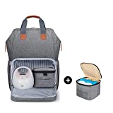 LUXJA Breast Pump Bag with Breastmilk Cooler Bag (Fits Four 5-Ounce Breastmilk Bottles), Breast Pump Backpack with Compartments for Cooler Bag and Laptop (Suitable for Working Mothers), Gray