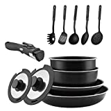 Abizoe 12 Piece Non-Stick Cookware Set Non-Stick Pans and Pots with Removable Handles, Space Efficient Excellent for RVs and Compact Kitchen (Black 12 pieces)