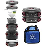 Bulin 13 PCS Camp Cookware Set Camping Cookwear Lightweight Aluminum Cookware Set Backpacking Cooking Set Mess Kit for Camping Family Hiking Camping Pots and Pans Set