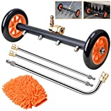 WARMQ 2-in-1 Pressure Washer Undercarriage Cleaner Water Broom, 16" Surface Cleaner Power Washer Attachment with 4 Nozzles 3 Extension Rods and QC Pivot Coupler Extra Wash Mitt, 1500-4000 PSI