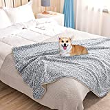 fuguitex Waterproof Pet Blanket - Sherpa Fleece Dog Blanket for Crate, Bed, Couch, Sofa, Soft Plush Reversible Throw Furniture Protector(50" 60",Grey/Beige)