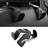 LivTee Black Superior Leather Car Seat Back Headrest Hooks, Car Hook Hangers Interior Accessories for Purse Coats Umbrellas Grocery Bags Handbag, 2-Pack