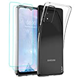J&D Case Compatible for Samsung Galaxy A32 5G, Crystal Clear Anti-Yellow Ultra Slim case with (2-Pack) Screen Protectors, Anti-Shock Soft TPU Silicone Case for Galaxy A32 5G, Transparent