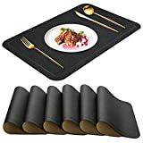 ALPIRIRAL Placemats Set Of 6, Black Farmhouse Vinyl Place Mats, Heat Resistant Washable Wipeable Placemat, Waterproof Non Slip Thick Hard Outdoor Placemats For Kitchen Dining,Rustic Modern Pearl Black
