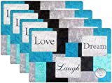 Pack of 4 Fashion Placemats Durable Foam Backing Kitchen Table Decoration Set 12" X 18", Love Laugh