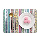 HOMECOOL Modern Faux Leather Placemats - Wipeable Waterproof Heat Resistant Table Mats Set of 4 for Kitchen Dining Decor (Stripe/Rainbow)