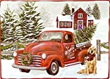 Winter Holiday-Christmas Season Foam Backed- Easy Clean- Vinyl Placemat, 18-inches by 13-inches, Set of 4 (Red Truck)