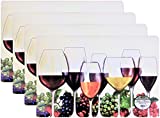 Set of 4 Grapes & Wine Fashion Placemats Durable Pattern Ease Care Wipe Clean Foam Backing Table Place Mat Set 12" X 18"