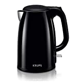 Krups Cool Touch Plastic and Stainless Steel Electric Kettle 1.5 Liter 1500 Watts Double Wall, Fast Boiling, Auto Off, Keep Warm, Cordless Black