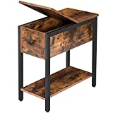 HOOBRO End Table, Flip Top Side Table with Storage Shelf, Narrow Nightstand for Small Spaces in Living Room, Bedroom, Industrial, Stable and Sturdy Construction, Rustic Brown and Black BF34BZ01