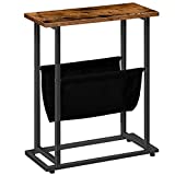 HOOBRO Side Table with Magazine Holder Sling, Narrow End Table, Industrial Slim Nightstand for Small Spaces, Wood Look Accent Table with Metal Frame, Easy Assembly, Rustic Brown and Black BF81BZ01