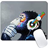 Orangutan with Headphones Mouse pad Art Animal Rectangular Personalized Design Premium Texture Mouse pad Waterproof Non-Slip Rubber for Gaming and Office