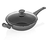 SAFLON Titanium Nonstick 11 Inch Wok and Stir Fry Pan with Glass Lid Forged Aluminum with PFOA Free Scratch Resistant (Gray)